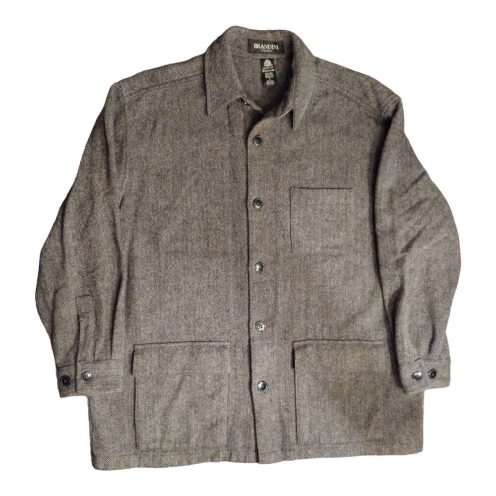 VTG Brandini Herringbone Gray 100% Wool Jacket/Shacket with pockets, Size Large
